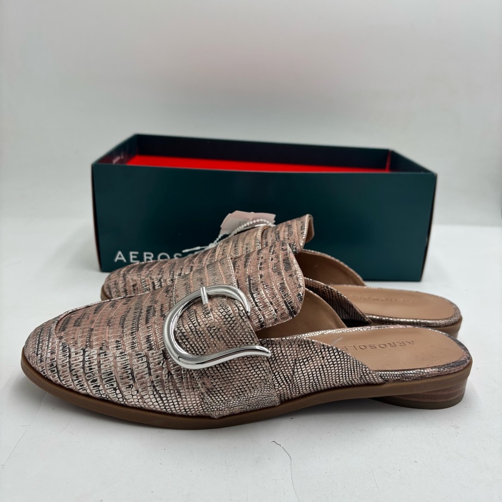 NEW Aerosoles Women’s 7 Grandprix Silver Multicolor Leather Slip On Mules